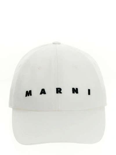 Marni Logo Embroidery Cap Hats White In Lily White