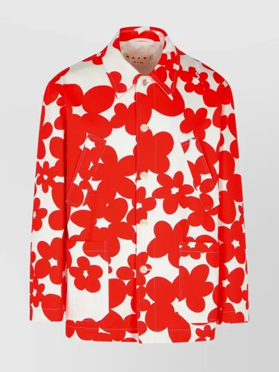 MARNI COTTON JACKET WITH COLLARED NECK AND FLORAL PATTERN