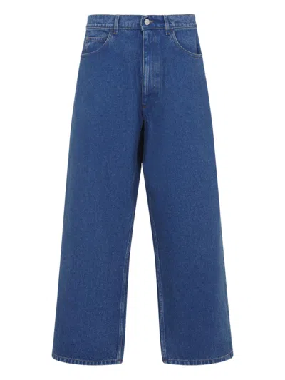 Marni Cotton Jeans With Back Logo Patch And Button Fly In Blue