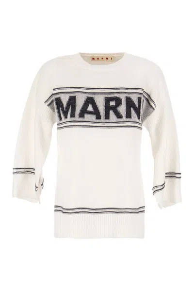 Marni Cotton Jersey With Logo In White