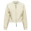 Marni Cotton Leather Zip Pull Cropped Bomber Jacket In Beige