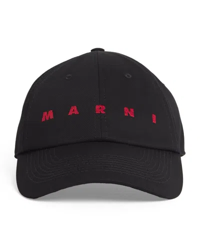 Marni Logo Cotton Baseball Cap In Black