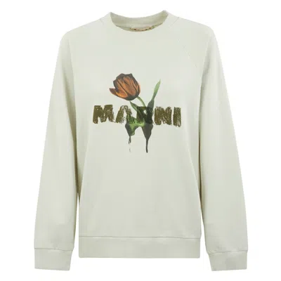Marni Cotton Logo Sweatshirt In White