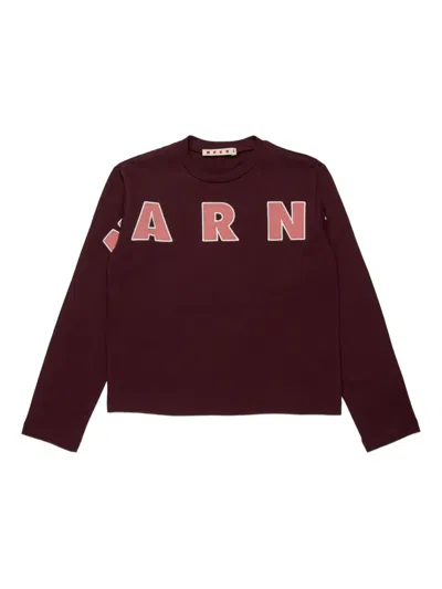 Marni Kids' Cotton Long Sleeve T-shirt In Brown