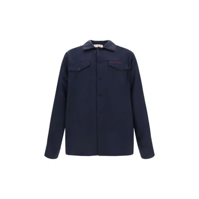 Marni Wool Shirt With Logo Embroidery In Black