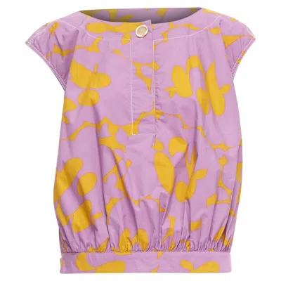 Marni Cotton Mtard Abstract Floral Overstitched Boxy Vest In Purple