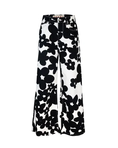 Marni Cotton Trousers With Black And White Dillies Print