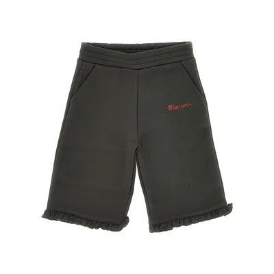 Marni Kids' Cotton Pants With Logo Print In Black