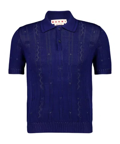 Marni Cotton Polo Shirt In Blue