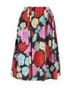 Marni Multicolor Midi Skirt With Elastic Waist And All-over Floral Motif In Cotton Woman In Black
