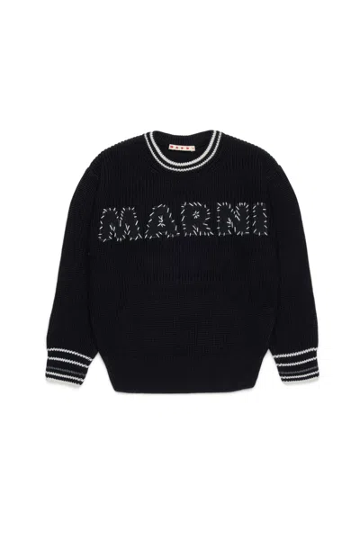 Marni Cotton Pullover With  Mended Patch In Black