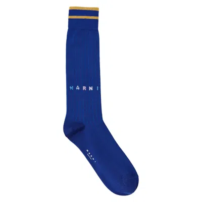 Marni Cotton Ribbed Socks With Logo In 00b56 Royal