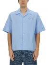 Marni Logo Cotton Poplin Boxy S/s Shirt In Blue