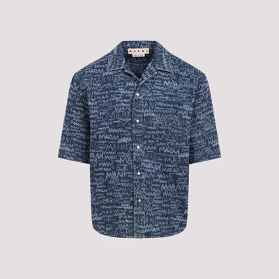 Marni Short-sleeved Logo Shirt In Blue