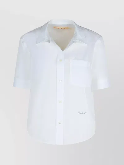 Marni Cotton Shirt With Chest Pocket And Short Sleeves In White