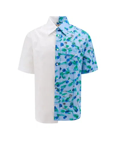 Marni Cotton Shirt With Floral Print In Blue