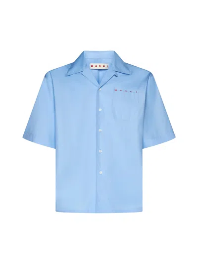 Marni Cotton Shirt With Logo In Blue