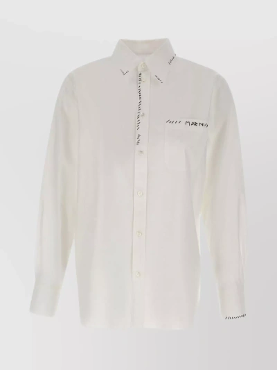 MARNI COTTON SHIRT WITH LOGO POCKET AND EMBROIDERY