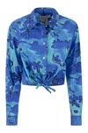 Marni Printed Poplin Drawstring Shirt Dress In Blue