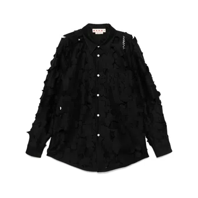 Marni Logo-embroidered Cut-out Shirt In Black
