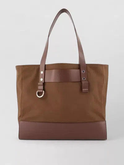 Marni Cotton Shopper Bag Contrast Panel Handles In Brown
