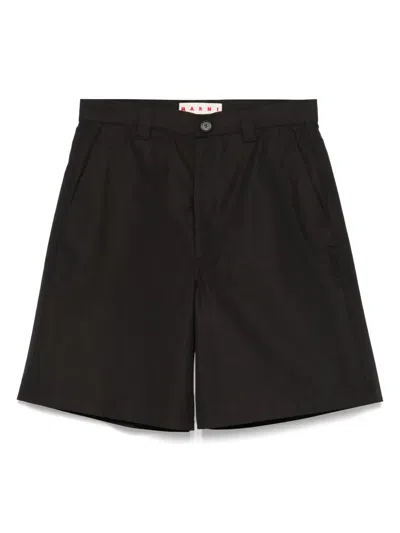 Marni Wide-leg Pleated Cotton-gabardine Shorts In Black