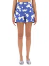 Marni White Cotton Gabardine Shorts With Floral Motif In Multicolour