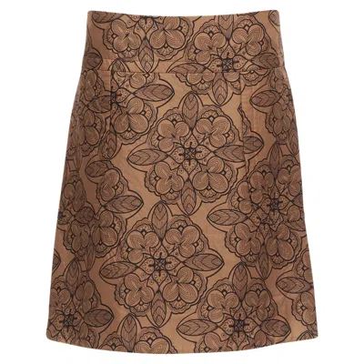 Marni Cotton Silk Blend Floral Illtration Jersey Lined Skirt In Brown
