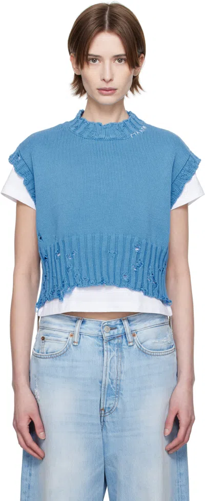 Marni Cotton Sleeveless Crewneck Sweater In 00b52 Azure