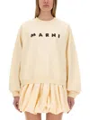Marni Ivory Sweatshirt With Textured Lettering In Neutral