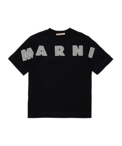 Marni Jersey T-shirt With Logo Embroidery Kids In Black