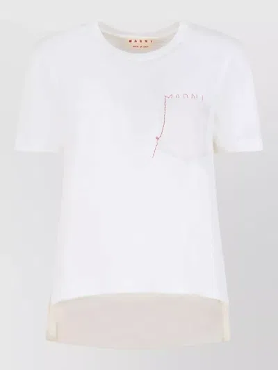 Marni Cotton T Shirt Logo Embroidery Chest Pocket In White