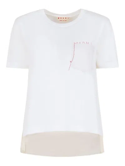 Marni Cotton T-shirt With Embroidered Logo Clothing In White