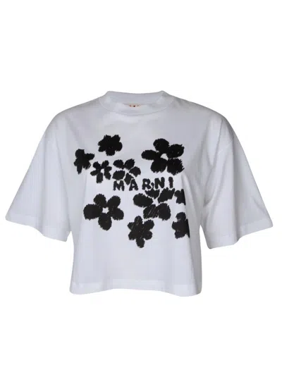 Marni Cotton T-shirt With Flower Print In White