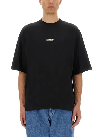 Marni Cotton T-shirt With Logo Print In Black