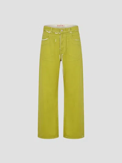 Marni Cotton Trousers In Green