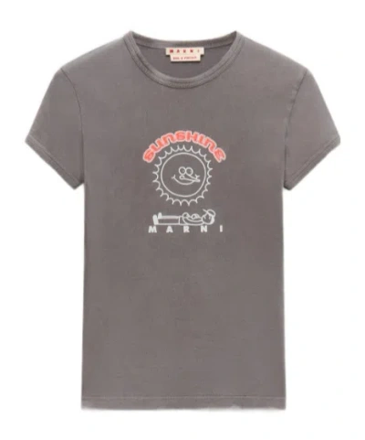 Marni Grey Cotton T-shirt With Sunshine Print In Gray
