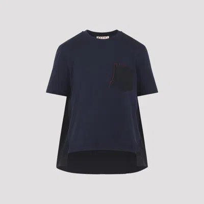 Marni Cotton T-shirt With Handstitched Logo In Blue