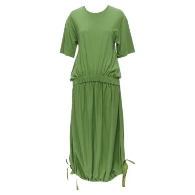 Marni Cotton Waist Grosgrain Bow Drawstring Hem T-shirt Dress In Green