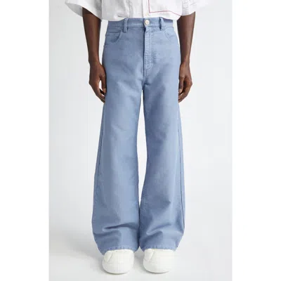 Marni Cotton Wide Leg Pants In Sky/blue