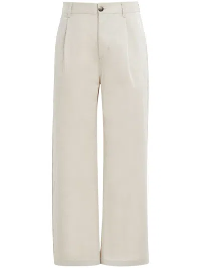Marni Cotton Wide-leg Trousers In Neutrals