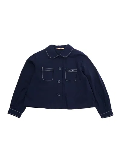 Marni Cotton With Contrast Stitching Blazer In Blue
