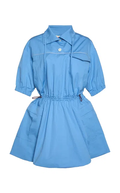 Marni Cotton Woven Mini Dress In Blue