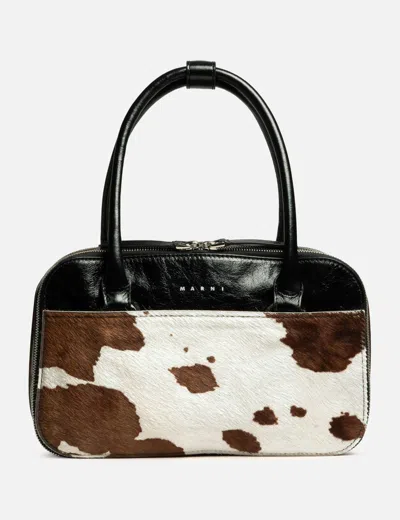 Marni Cow Print Leather Small Boxyne Bag In Brown/褐色/브라운/ブラウン