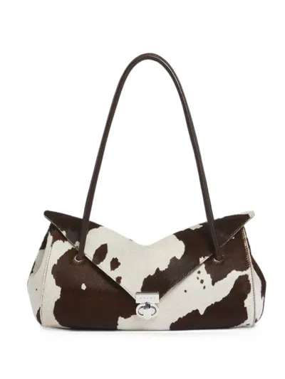 Marni Cow-print Calf-hair Shoulder Bag In Black