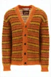 Marni Cozy V-neck Cardigan With Horizontal Stripes In Warm Hues In Multi