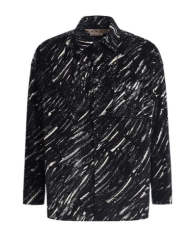 MARNI MARNI CRAYON PRINTED OVERSIZED FLOCKED DENIM SHIRT