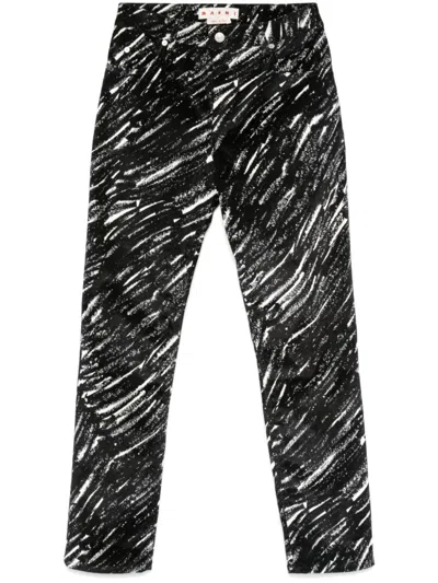 Marni Crayon-printed Trousers In Black