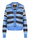 Marni Mohair Blend Striped V-neck Cardigan In Blue