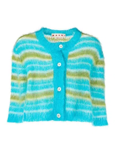 Marni Striped Crop Cardigan In Blue